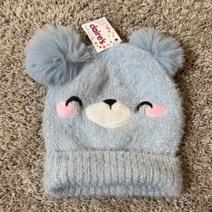 Claire's Light Blue Bear Beanie with Pom-Poms